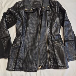 GUESS Women's Black Faux Leather Quilted Jacket
